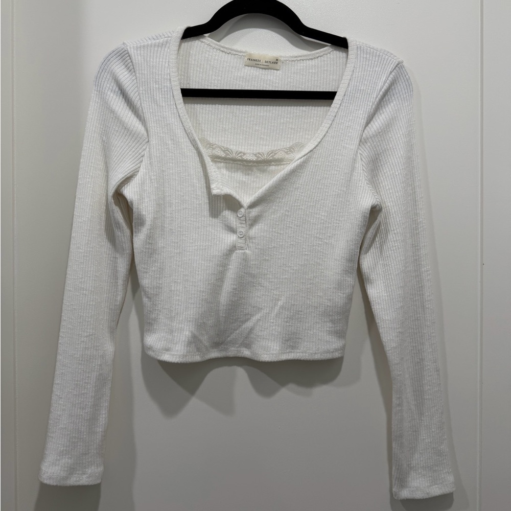 Frankee & Skylarr White Cropped Long Sleeve Top Lace Cami Layer Size M